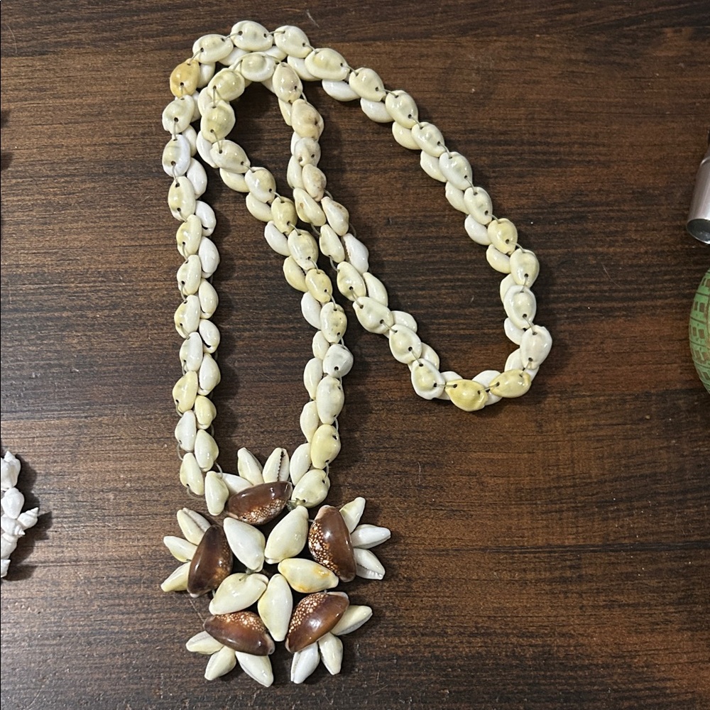 Rare Cowrie Shell Necklace with Cream and Brown Accent